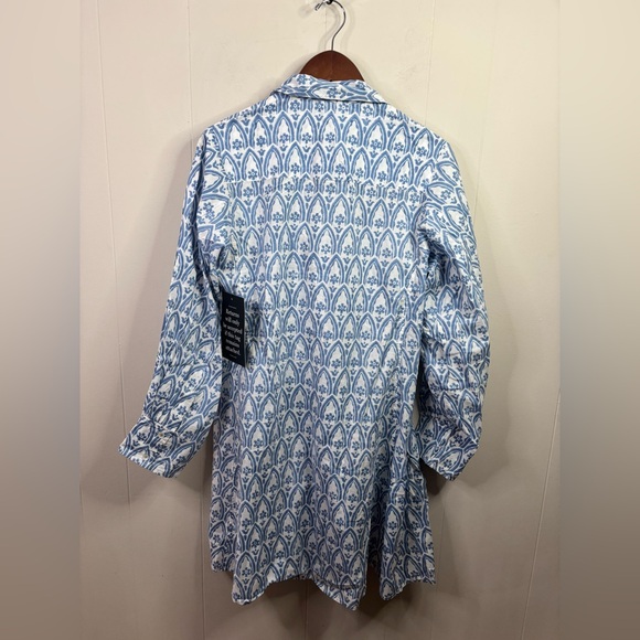 Ro's Garden tuckernuck blue white printed chlose short mini dress taormina L new - Picture 10 of 10